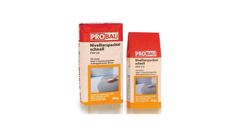 probau Nivellierspachtel schnell, in zwei verschiedenen Säcken verpackt, stehend